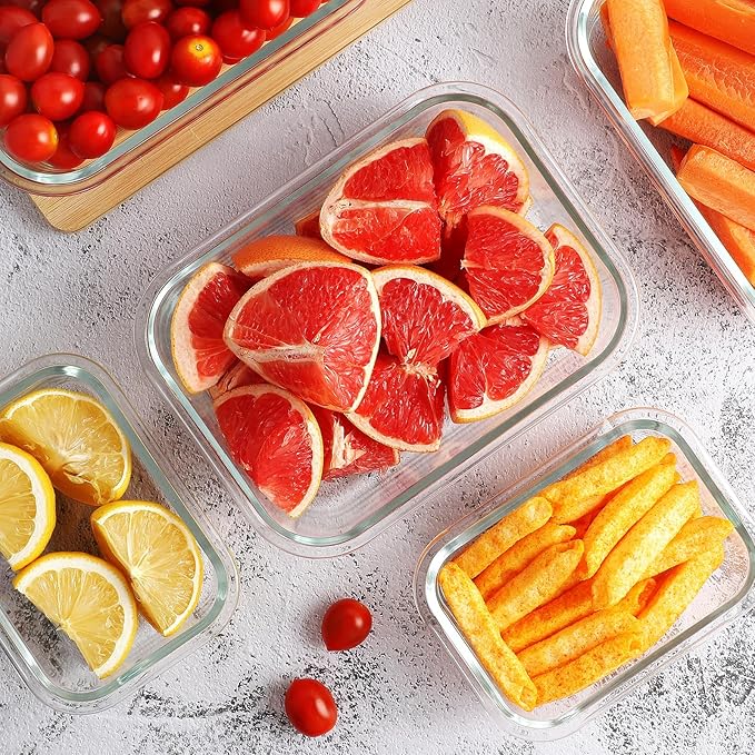 HOMBERKING 10 Pack Borosilicate Glass Meal Prep Containers