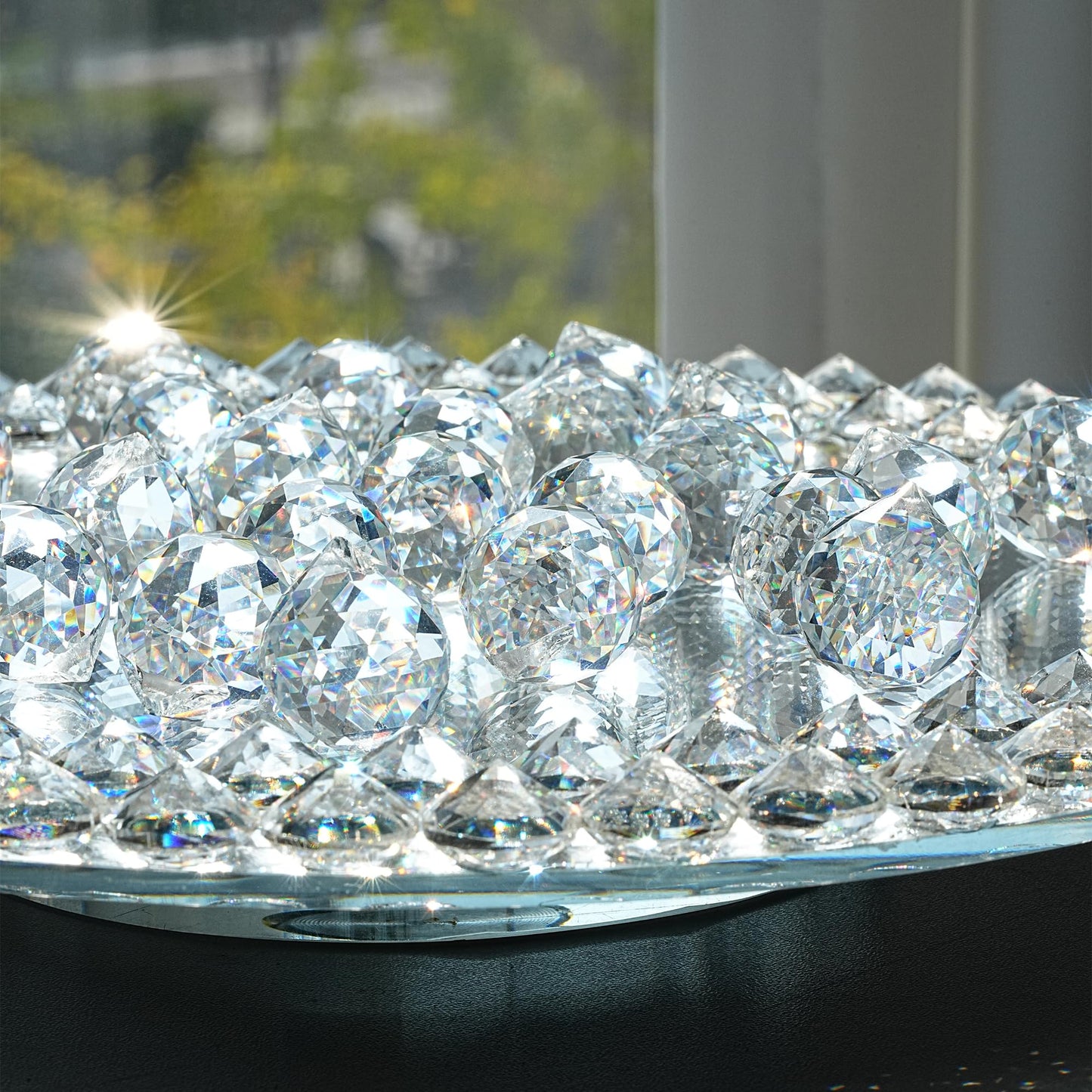 HDCRYSTALGIFTS 48pcs Clear Crystal Ball Prism 20mm Chandeliers Prism Sun Shine Catcher Rainbow Pendants Maker, Hanging Crystals Prisms for Windows Glass Ball Ornaments for Christmas Tree