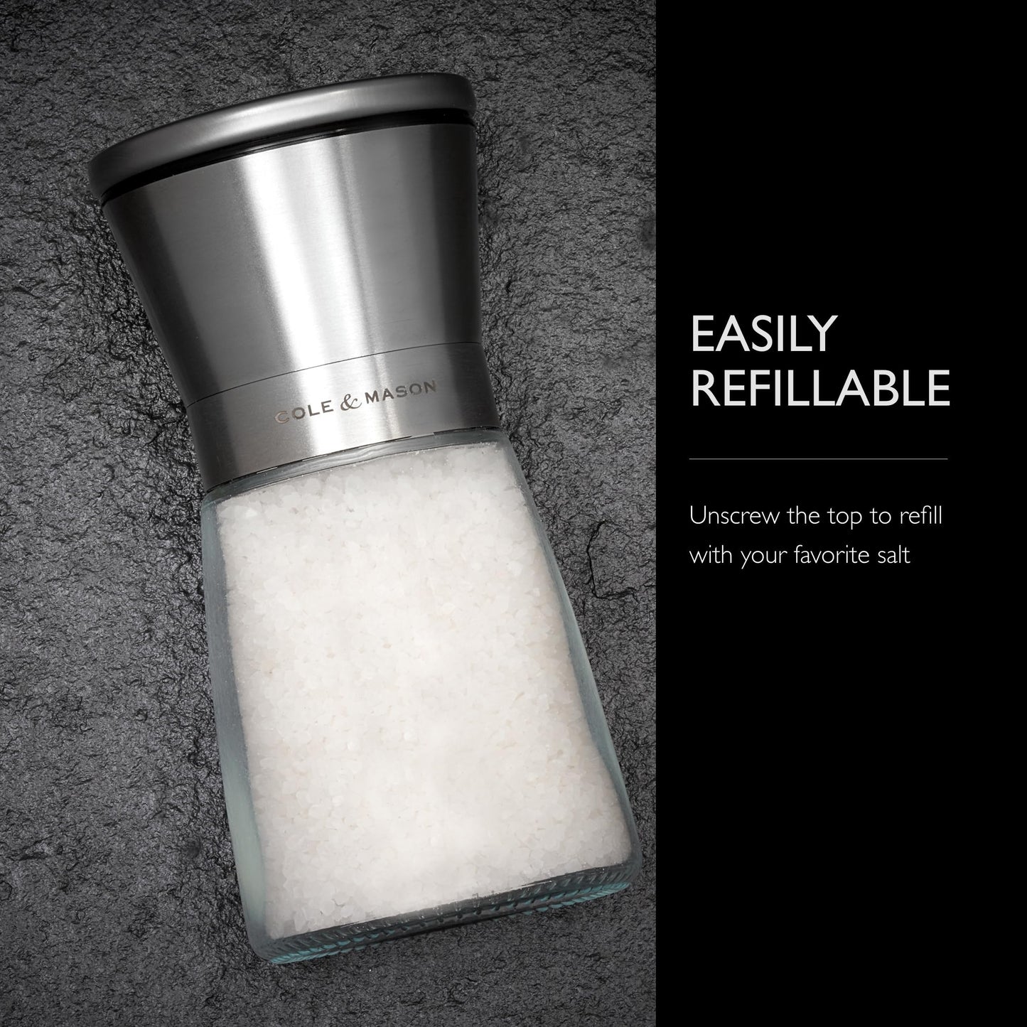 Cole & Mason Sunderland 5.5" Salt Mill Set for Sea Salt - Aesthetic Salt Mills - Kitchen & Home Essentials - Refillable Salt Mill Grinder - Acrylic Spice Mills