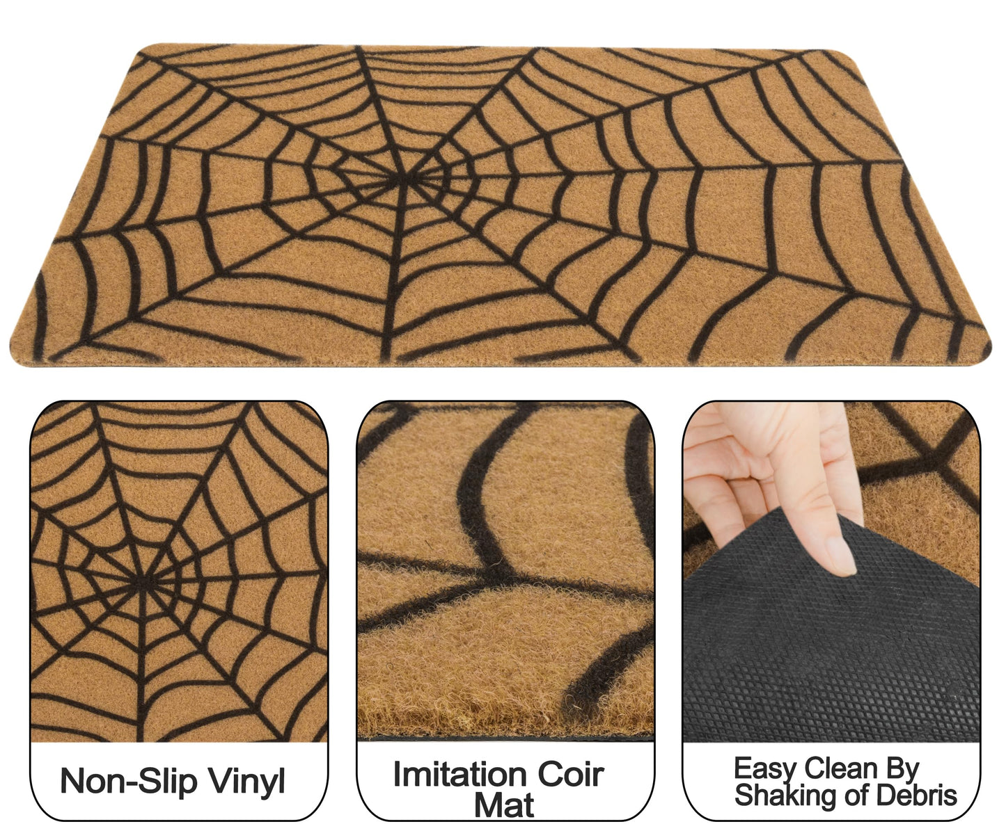UTOWO Spider-Web Doormat for Halloween Outdoor Entry Decor Synthetic-Coir Frontdoor-Mats Non-Slip Porch/Farm/Garden Acc 17X29in
