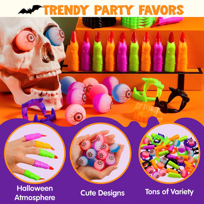 JOYIN 72 PCS Halloween Party Favors Game Toy Gifts-Scary Eyeballs, Witch Fingers and Vampire Teeth Set for Kids Child Trick or Treat Party Supplies, Gift Exchange, Halloween Carnival Game Prizes