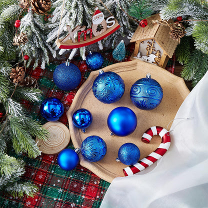 Wironlst Christmas Ball Ornaments - 30pcs Shatterproof Plastic Christmas Ornaments Hanging Ball Decorations for Xmas Tree, Holiday, Wedding, Party (Multi-Size, Blue)