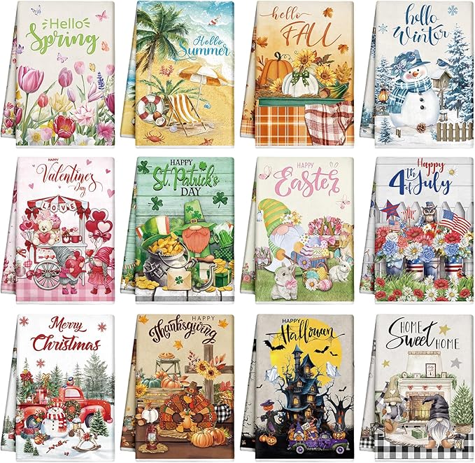 12 Pcs Seasonal Kitchen Towels Set