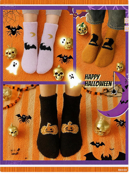 Zando Women's Fuzzy Halloween Socks, Non Slip Slipper Ghost Print, Cozy Fluffy Warm Fall Sleep Socks D Ghost print One Size
