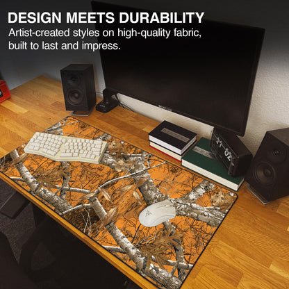 MPCO. Real Tree Large Gaming Desk Pad - 36" x 17" Aeroglyde Fabric Edge Orange – Without Logo Desk Mats - Non-Slip, Washable, Smooth Glide for Precision Gaming & Work