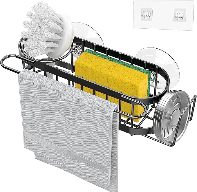 Cisily Kitchen Sink Caddy Sponge Holder in The Sink, Stainless Steel Kitchen
