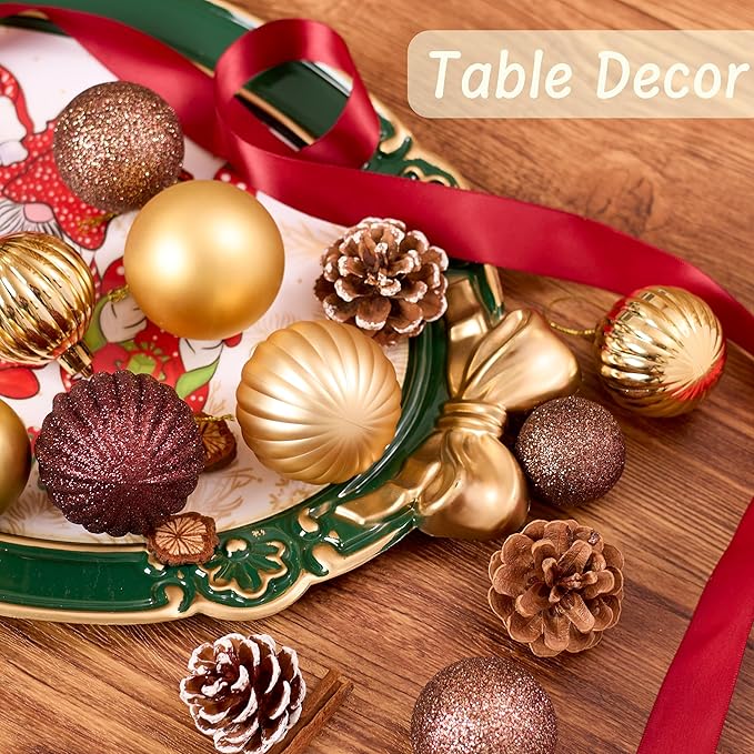 50ct Christmas Balls Ornaments for Xmas Tree, Bronze Copper Gold Shatterproof Christmas Tree Decorations Hanging Ball for Holiday Party Decor(1.57"-2.36")