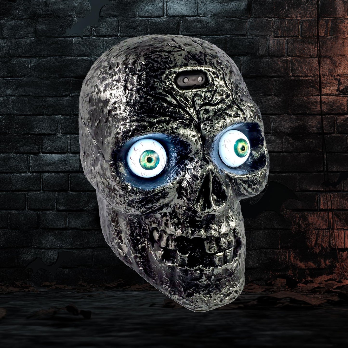 Sound Activated Skull with Light Up Eyes and Creepy Sounds - Halloween Party Prop Spooky Decoration for Haunted House, Indoor Decor