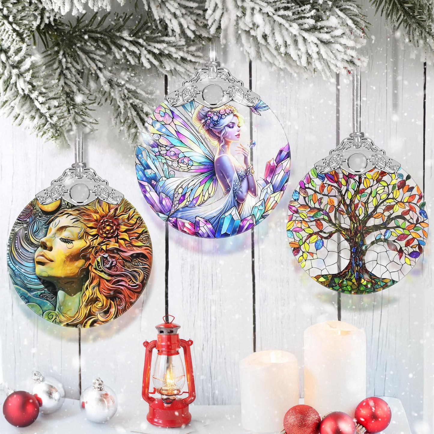 Jocidea Enchanting Fairy Christmas Ornament - Stained Glass Hanging Decor for Tree - Gift for Friends, Sisters