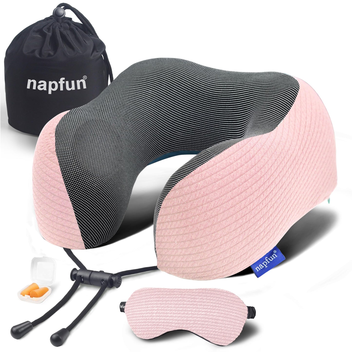 napfun Neck Pillow for Traveling, Upgraded Travel Neck Pillow for Airplane 100% Pure Memory Foam Travel Pillow for Flight Headrest Sleep, Portable Plane Accessories, Light Grey
