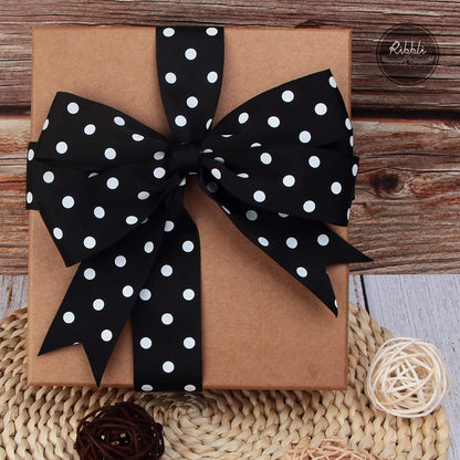 Ribbli Grosgrain Polka Dot Craft Ribbon,1-1/2 Inch,10-Yard Spool,Black with White Dots,Use for Hair Bows,Gift Wrapping,All Crafting and Sewing