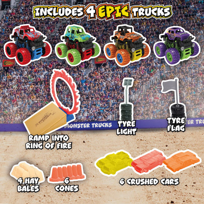 Wheelz Monster Truck Stadium Set - Monster Truck Toys For 3-6 Year Old Boys - Includes 4 Monster Trucks, Storage Tub & Accessories - Boys Car Toys Age 3 Plus