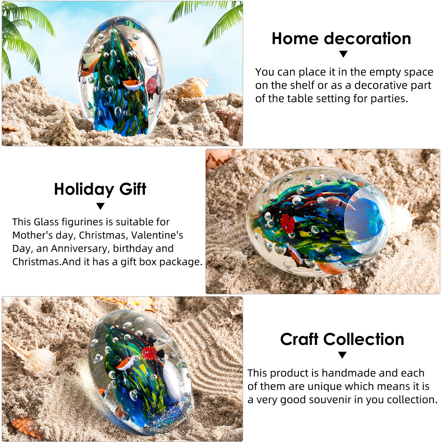 EUSTUMA Hand Blown Underwater World of Glass, Office Paperweight, Aquarium Decor, Ocean Lovers