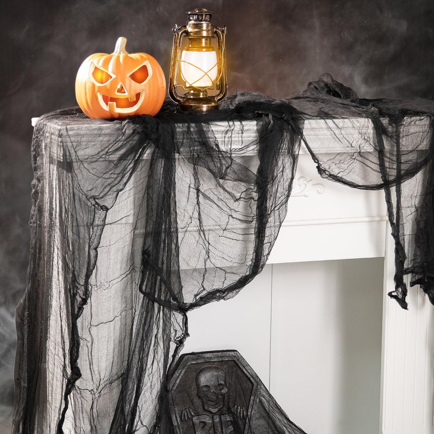 RunNico 500" x 85" Halloween Creepy Cloth - Black Halloween Spooky Fabric Cloth - Large Creepy Spooky Halloweens Decorations for Haunted House Window Backdrops Garden Party