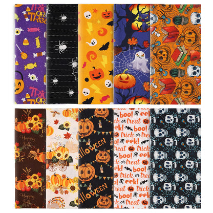 Luter 10pcs 10x10inch Halloween Theme Fabric, Halloween Fat Quarter Pure Cotton Fabric Bundle for DIY Decorations Sewing Crafts Festival Series Supplies Patchwork