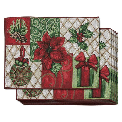 Juvale Rectangular Cloth Placemats - Durable Polyester Poinsettia Table Mats - Easy-Care Poinsettia Placemats - Versatile 6-Piece Indoor & Outdoor Table Mats - Pack of 6, 18.5" x 13" - Multicolor