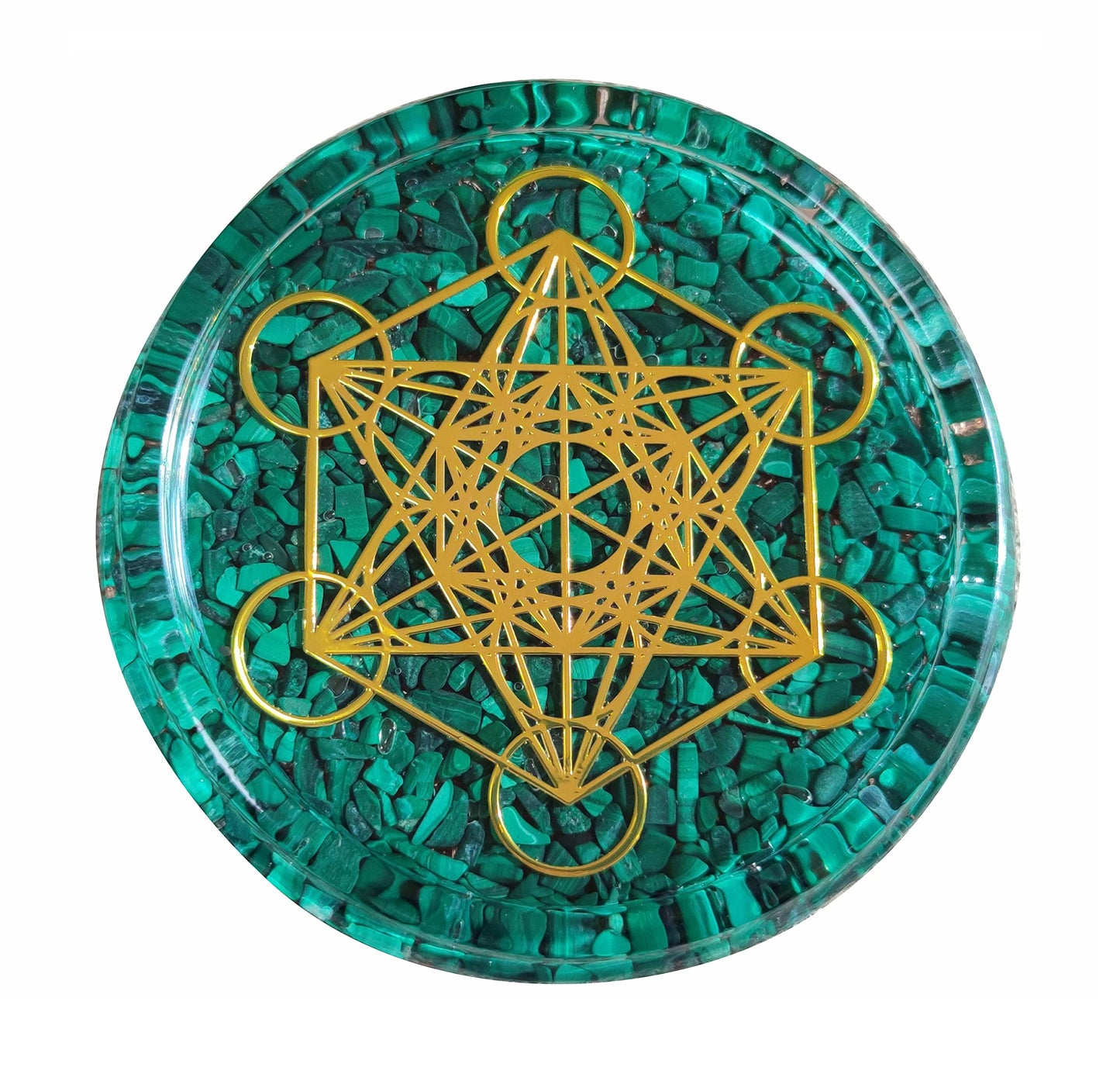 ZZYBIA LARGE 4" Malachite Crystals Metatron's Cube Merkaba Coaster Water Charging Plate Energy Dome