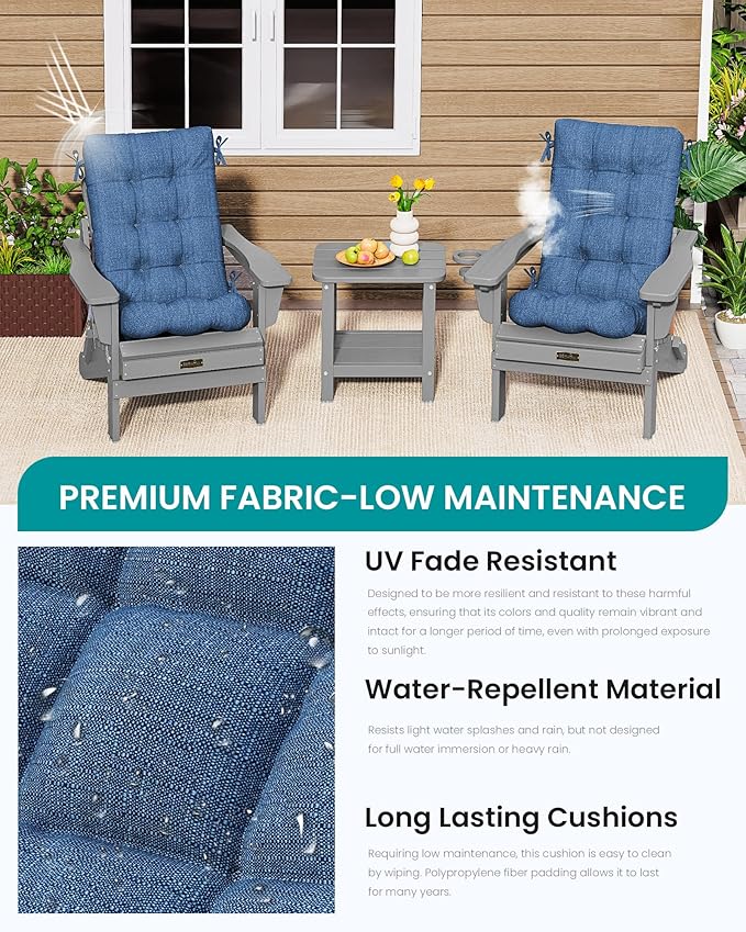 SERWALL HDPE Outdoor Rocking Cushion Set of 4, Memory Foam Cushion Navy