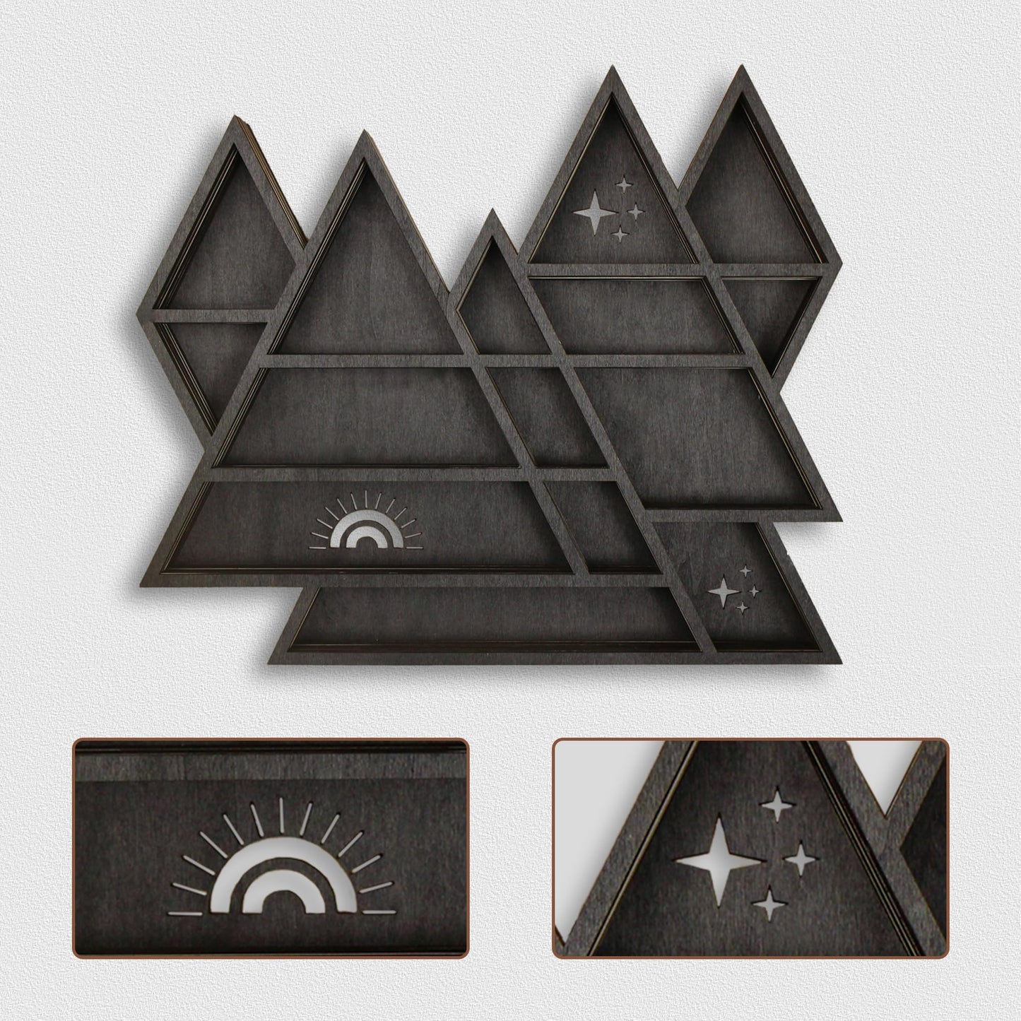 Triangle Mountain Crystal Shelf Display for Wall, Rock Gem Healing Stone Collections Display Shelf, Crystal Holder Trinket Organizer Knick Knack Shelf, Witchy Decor Gift for Women - 2025 UPGRADED