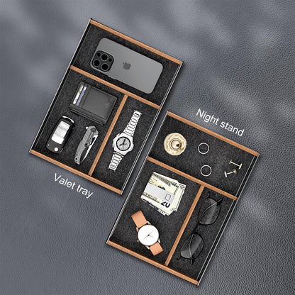 UPERGO Desk Drawer Organizer Tray, Mens Valet Made of Aluminum and Walnut, Aesthetic Desk Accessories for Office Home Supplies