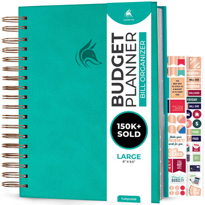 Clever Fox Budget Planner & Monthly Bill Organizer With Pockets. Expense Tracker, Budgeting Journal & Financial Book. Large, 8x9.5" (Turquoise)