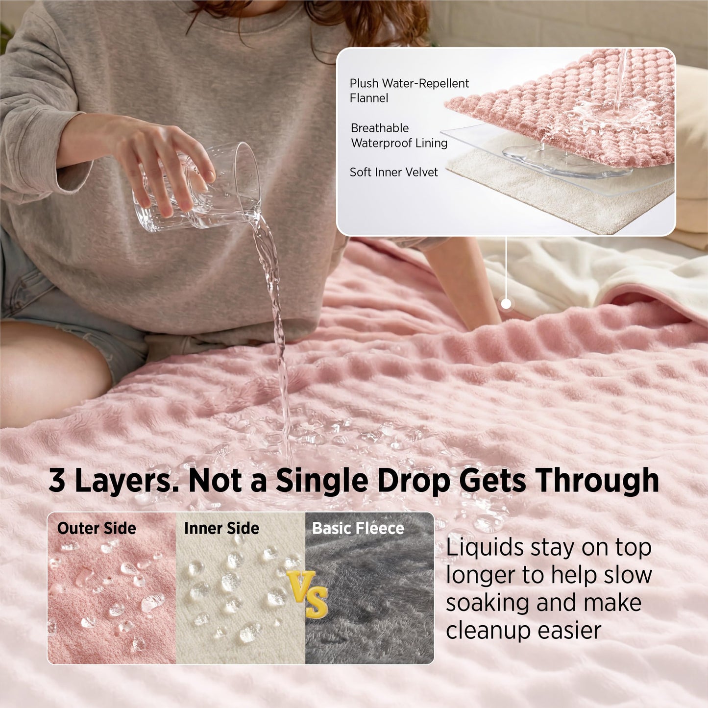 Bedsure GentleSoft Blanket for Bed & Bubble Waterproof Blanket for Bed King Pink 108x90inch