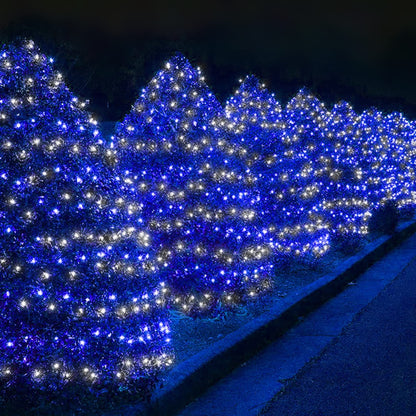 weillsnow 198 LED 9.8ft x 6.6ft Christmas Net Lights, Connectable 8 Lighting Twinkle Modes Mesh Lights for Christmas Outdoor Patio Garden Bush Fence Decorations (Blue & White)