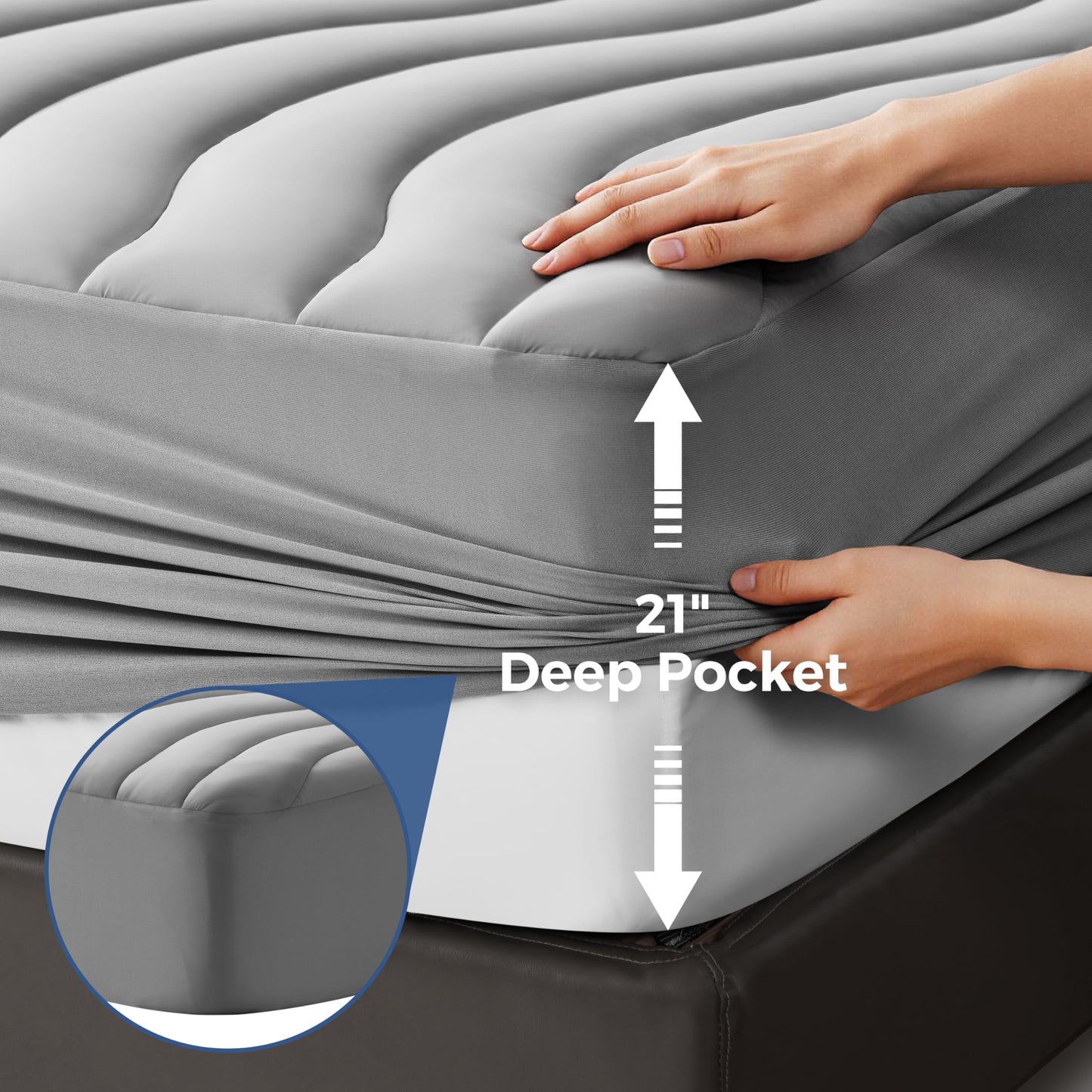 EASELAND Cooling Mattress Pad Queen Size for Hot Sleepers Pillow Top Mattress Cover Quilted Fitted Mattress Protector Breathable Mattress Topper with 8-21" Deep Pocket(60x80 Inches,Light Grey)