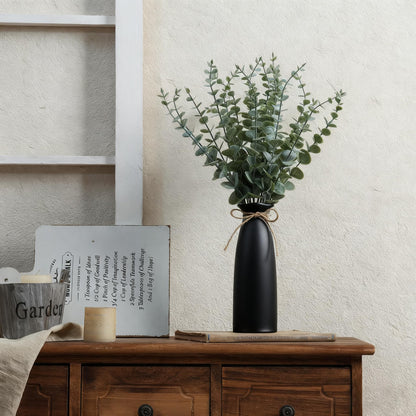Shanranplus Vase with Greenery, 20pcs Artificial Eucalyptus Stems in Black Vase, Fake Plant Home Decor, 19" Decorative Faux Plants for Home Farmhouse Mantle Centerpiece Decor