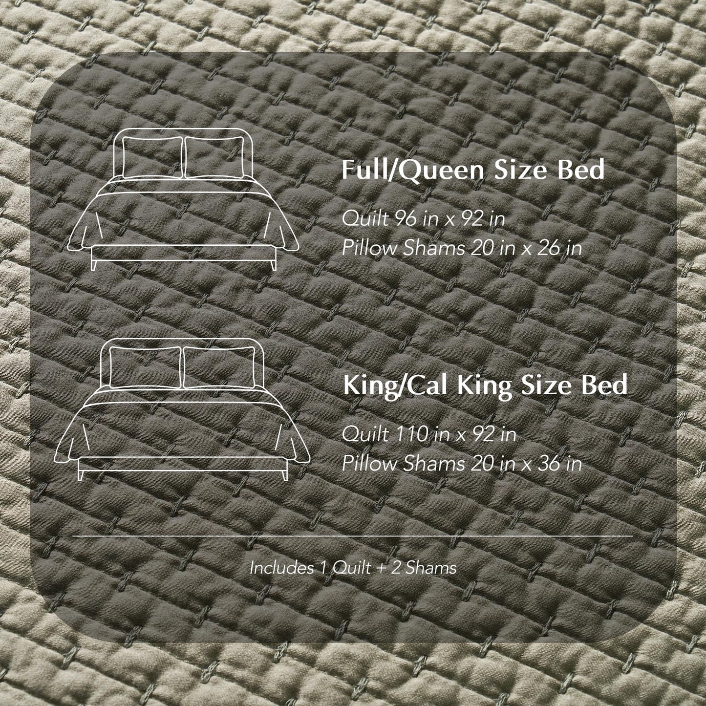 EVERGRACE Cotton Sateen Pick-Stitch Quilt Set King Size – 100% Cotton Coverlet Bedding, Pre-Washed Oversized Bedspread, Breathable All-Season Quilt Set with 2 Shams, Eucalyptus Green