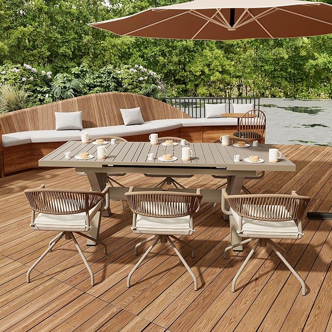 TWT Patio Dining Chairs Outdoor Stackable Dining Chairs for All Weather, Breathable Textilene Garden Outdoor Furniture for Backyard Deck (Brown, Rotatable Set of 2)