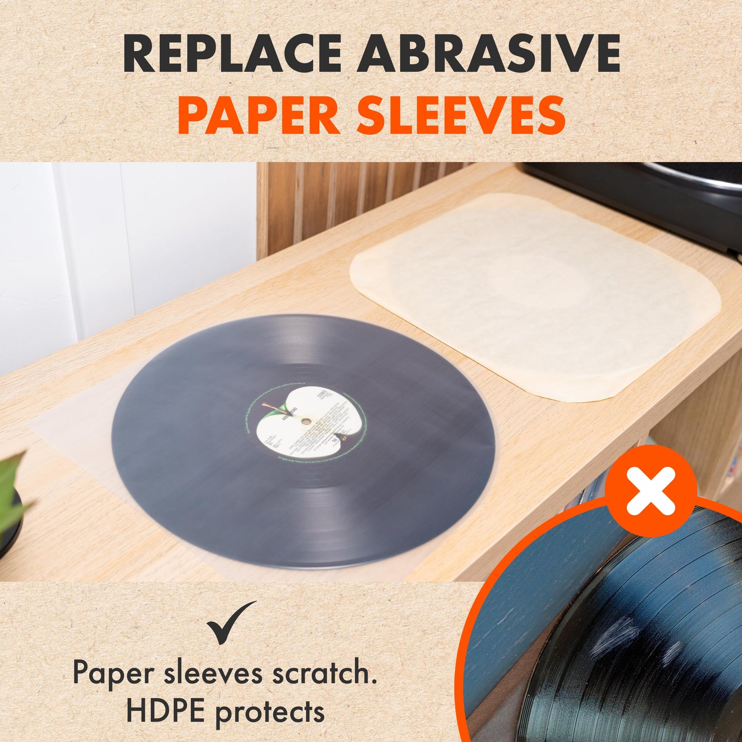 100x 12 Inch Anti Static Inner Vinyl Record Sleeves | Dynamic Rounded Edge Plastic LP Sleeve | Replace Cardboard PVC & Paper Sleeves | Premium 50 Micron HDPE - Won't Bunch Or Collapse