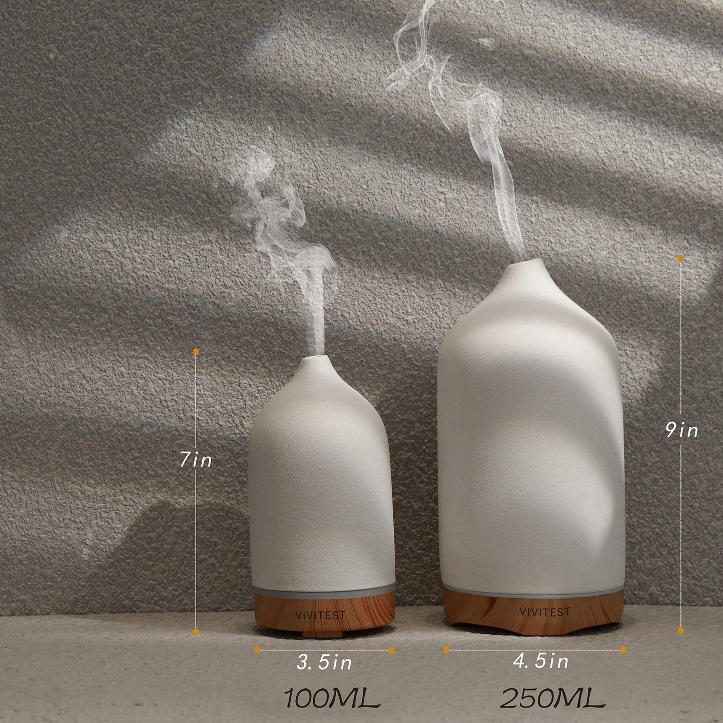VIVITEST 200ML Ceramic Essential Oil Diffuser,Stone Essential Oil Diffuser,Ultrasonic Aromatherapy Diffusers for Home