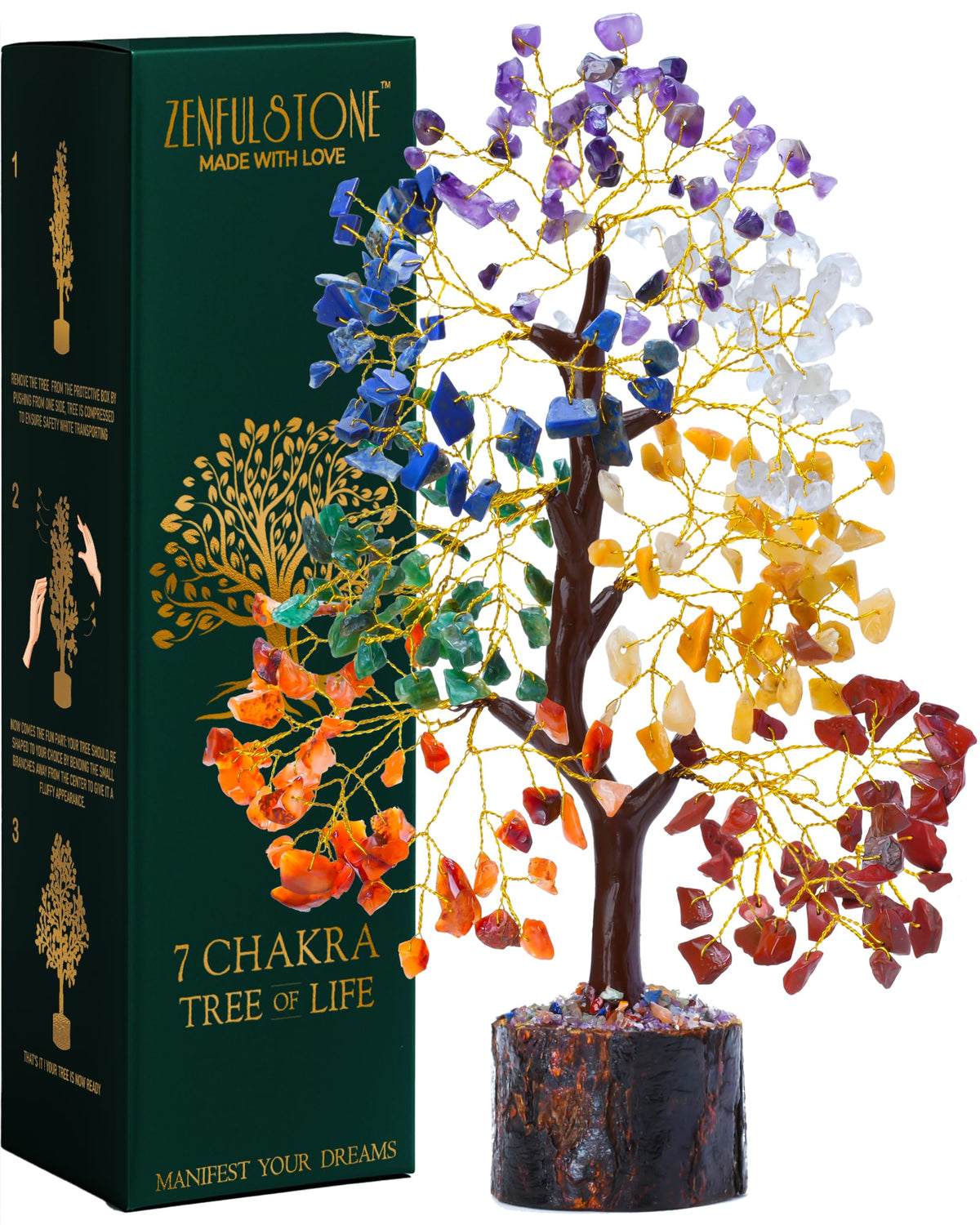 7 Chakra tree of life Crystal Healing Money Tree for Home Living Decor, Office Desk Decor | Handmade Feng Shui Bonsai for Positive Energy, Wealth & Good Luck | Birthday Gifts for Men, Women, Mom
