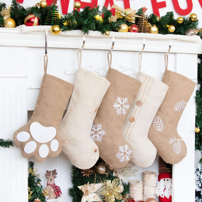 GEX Christmas Stockings 5 Packs for Family 18.5" Large Linen Embroidery Classic Christmas Stockings Burlap Minimalist Rustic Large Hanging Ornament Decorations for Fireplace Xmas Season (Set of 5)
