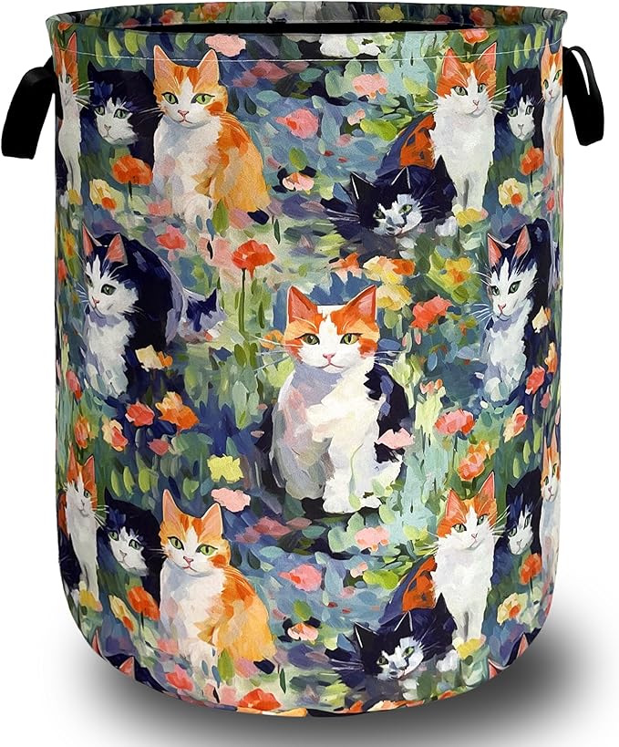 Watercolor Cats Laundry Hamper Foldable Oxford Cloth Cute Animal Cat Laundry