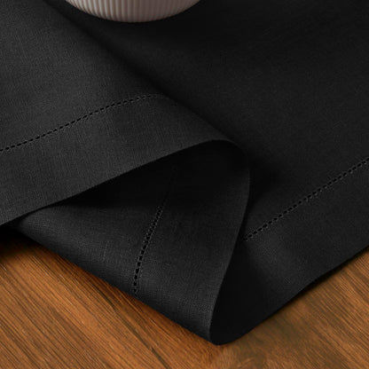 D’Moksha Homes Value Pack - Black Linen Table Runner and Placemats Set: 1 Linen Table Runner (14 x 36 Inch) and 4 Linen Placemats (14 x 19 inch); 5 pcs in Total; 100% Pure European Linen