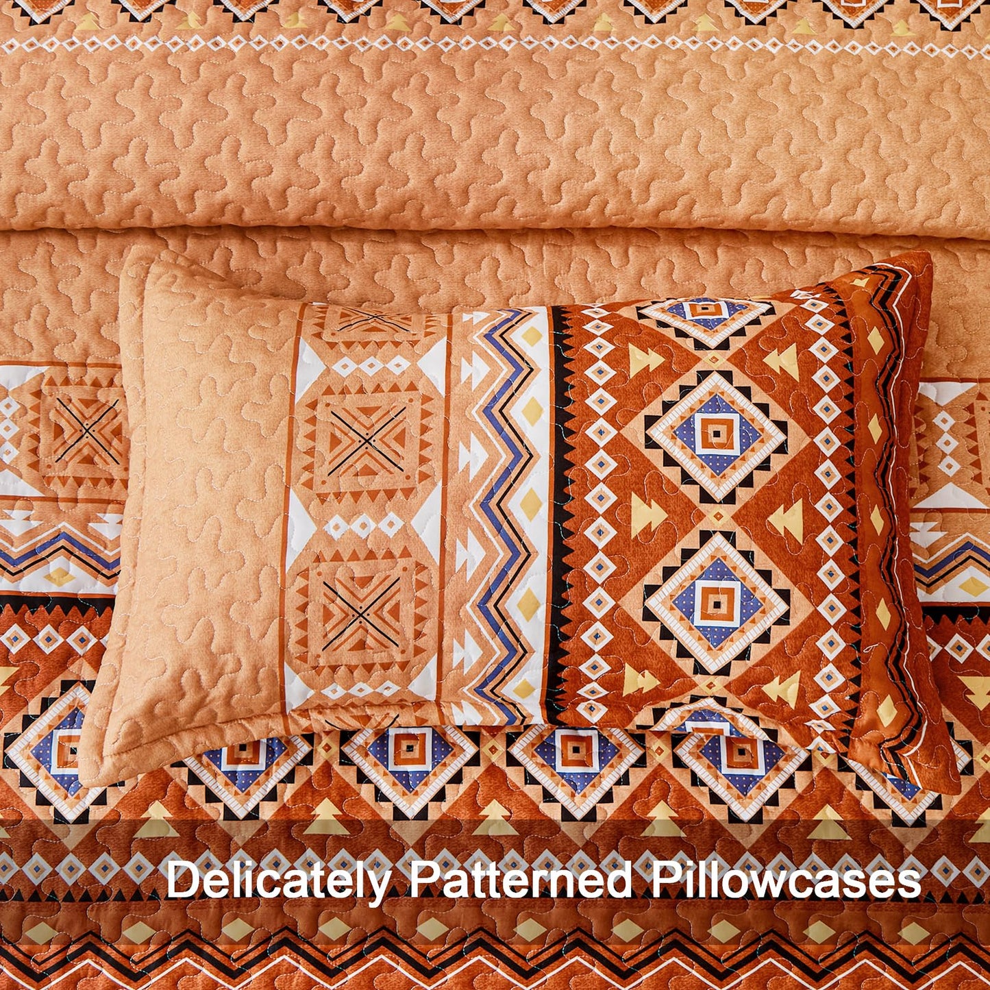 WONGS BEDDING 3 Pieces Quilt Set California King, Burnt Orange/Rust Thanksgiving Quilt Bedspread Bohemian Coverlet Set with 2 Pillowcase, Fall Soft Thanksgiving Bedding Set All Season 106"×96"
