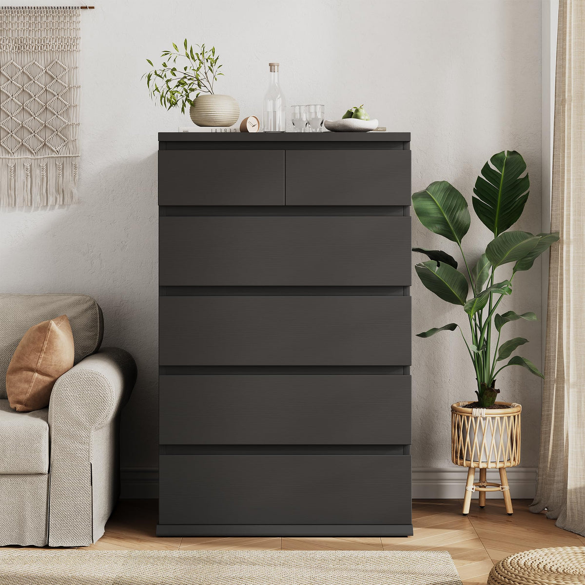 Jocoevol Black Tall 6 Drawer Dresser for Bedroom,Dressers & Chests of Drawers with Jewelry Storage,Wood Storage Dresser with Deep Drawers for Living Room Hallway Entryway(40.75" L*23.62" W*15.75")