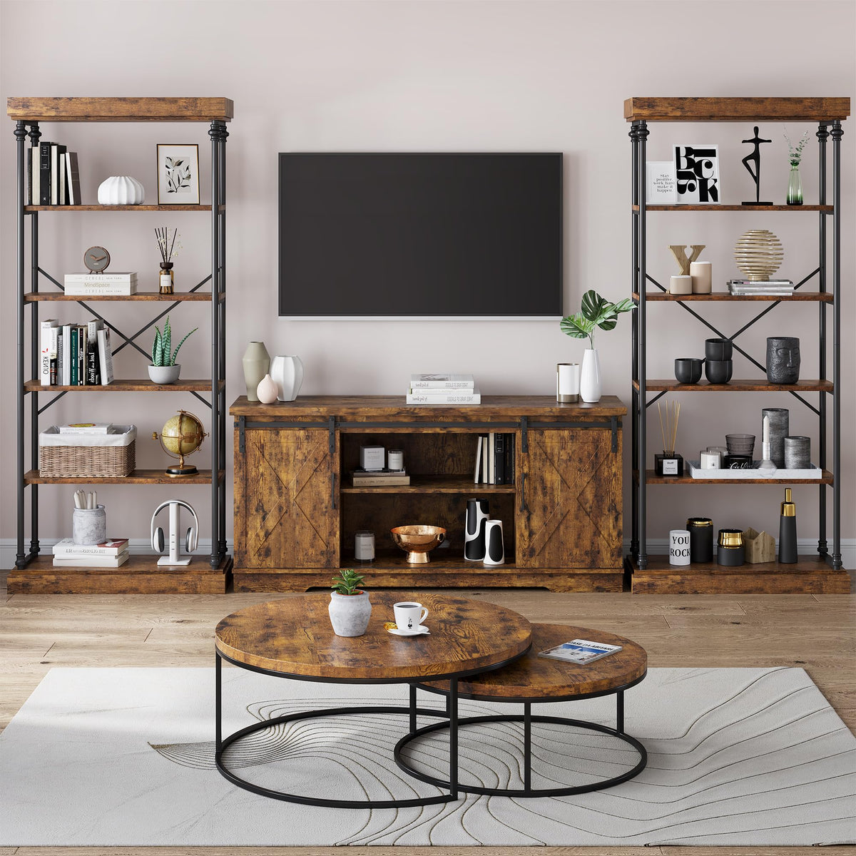 GarveeHome 6 Tier Bookshelf Industrial Bookcase Wood Tall Standing Bookshelves Wood Vintage Display Rack Rustic Bookshelf