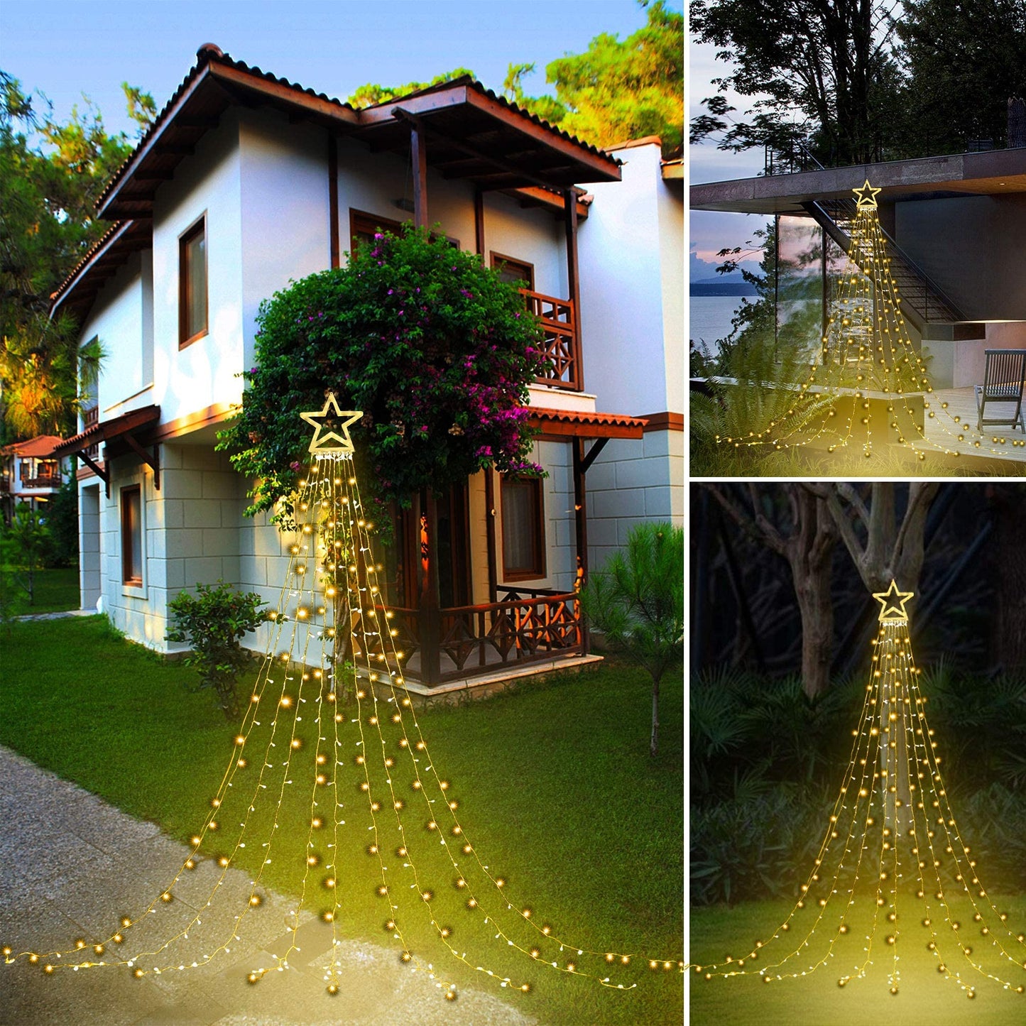 PUHONG Christmas Decoration Outdoor Star String Lights,16.4Ft Christmas Tree Toppers Lights 320 LED 8 Modes with 12" Lighted Star for Halloween Christmas New Year Holiday Birthday(Warm White)