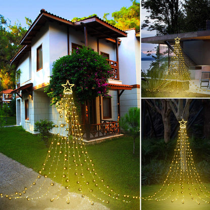 PUHONG Christmas Decoration Outdoor Star String Lights,16.4Ft Christmas Tree Toppers Lights 320 LED 8 Modes with 12" Lighted Star for Halloween Christmas New Year Holiday Birthday(Warm White)