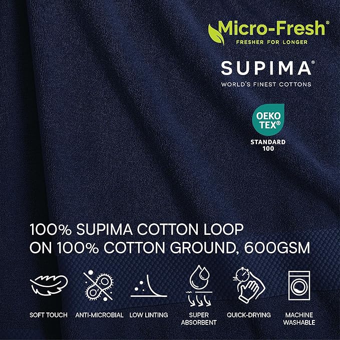 Lacoste Heritage 100% Supima Cotton Hand Towel, Premium Super Soft Bath Towel