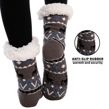 JOYIN 4 PCS Christmas Fuzzy Socks for Men, Soft Crew Socks Deer Patterns for Winter Christmas, Holiday or Birthday Gift