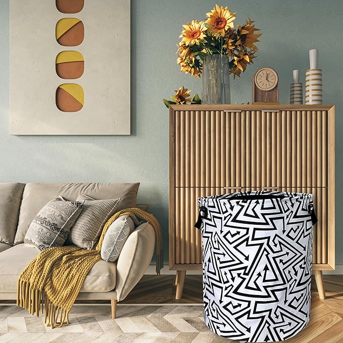 Black White Abstract Arrow Laundry Basket Foldable