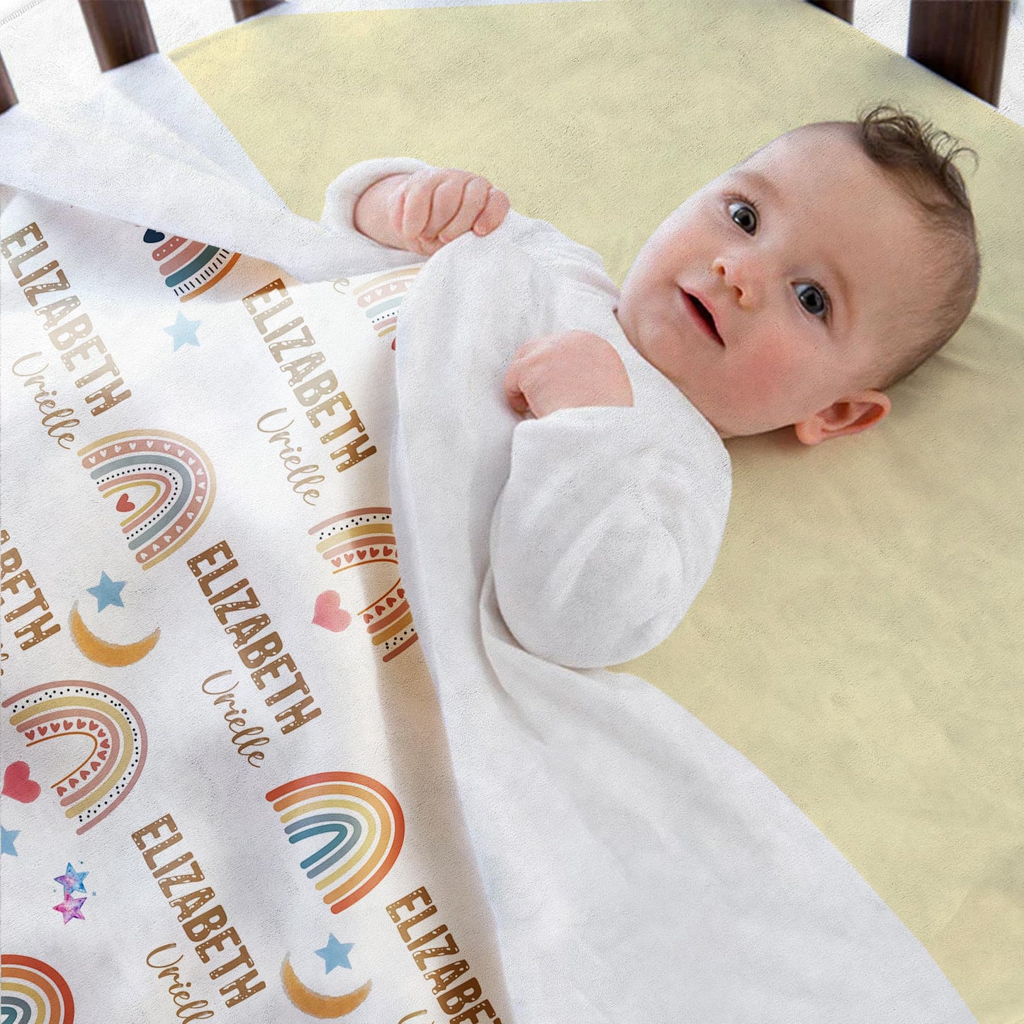 Bohva Personalized Baby Blanket with Name, Custom Baby Girl Blankets for Girls with Rainbow Decor, Name Blanket Newborn, Kids Receiving Blankets for Babies Shower Gifts