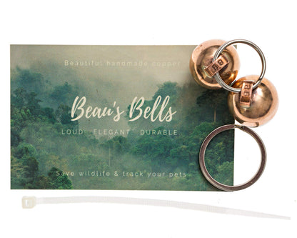 Beau's Bells 2 Extra Loud Cat & Dog Bells | Pet Tracker | Save Birds & Wildlife Handmade Copper (Small)