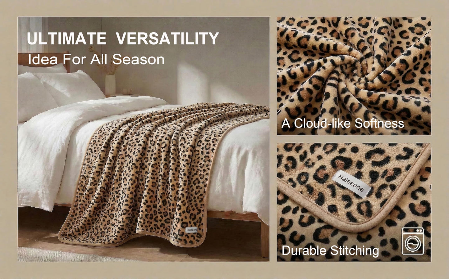 Fleece Throw Blanket 50" x 70" - Soft Cozy Microfiber Plush Blanket, Lightweight Warm Throw for Couch Bed Sofa Chair, All Season Use, Sand Leopard
