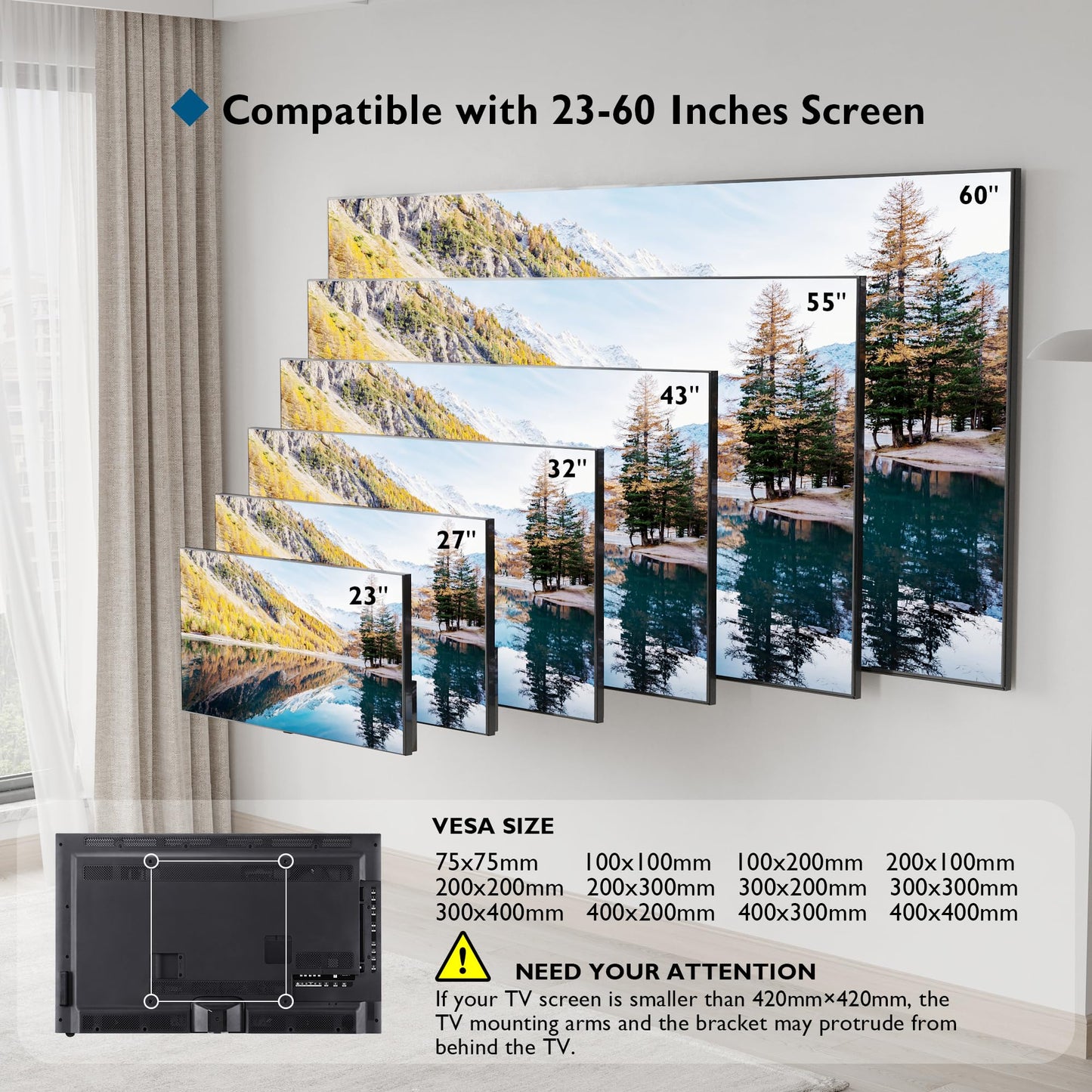 BONTEC Ultra Slim TV Wall Bracket, Tilting TV Wall Mount for 23-60 Inch Flat and Curved TVs, Low Profile Wall Mount 30mm from Wall, Max VESA 400x400mm, Holds 45kg, Includes 5 Cable Ties