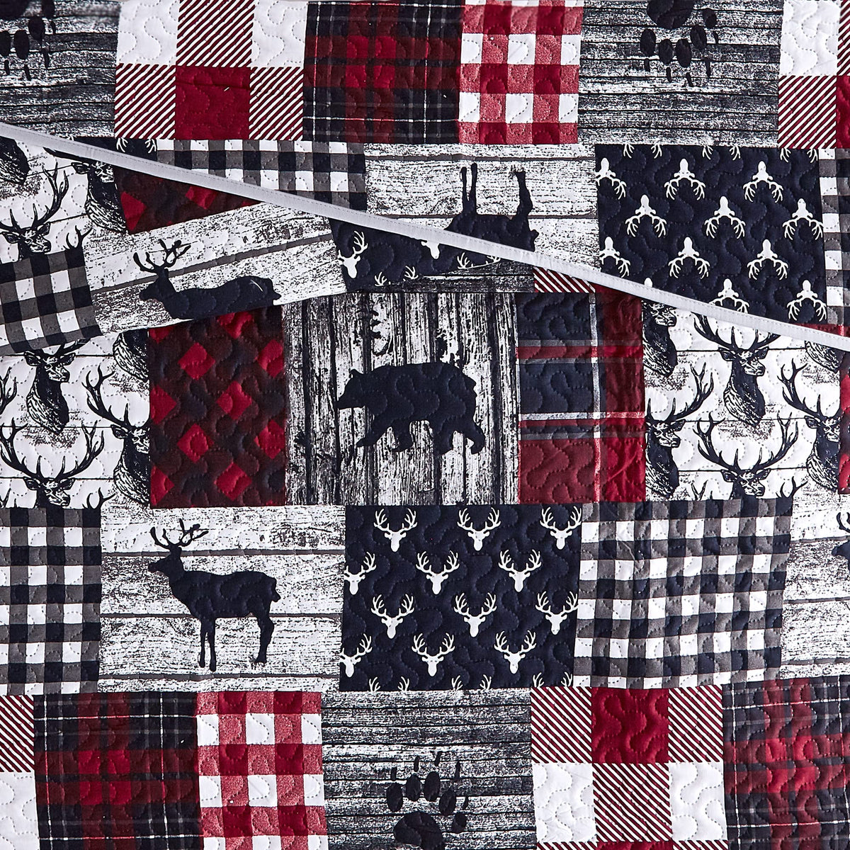 UMCHORD Cabin Quilt Set Queen, Christmas Rustic Quilt Coverlet Bed Set, 3-Piece Lightweight Reversible All Season Quilt Set, Lodge Bedspread Quilt with 2 Shams